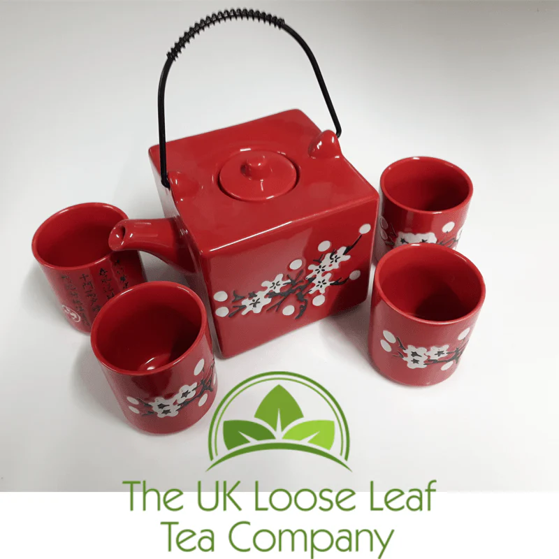 Cherry Red Square Tea set ~ 4 Cup Teapot