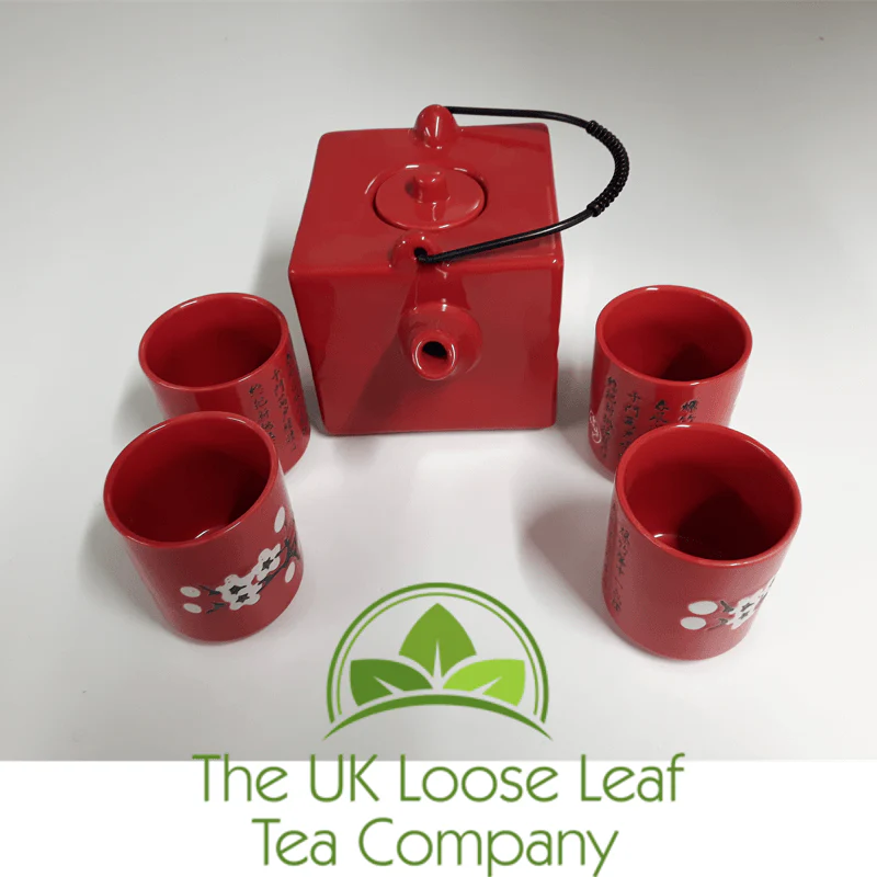 Cherry Red Square Tea set ~ 4 Cup Teapot - Image 3