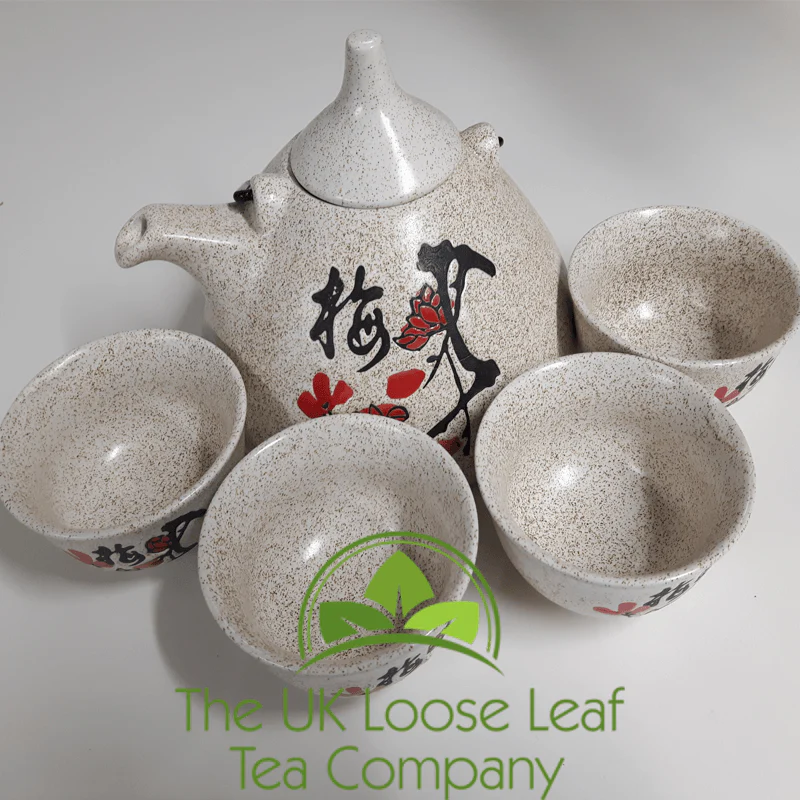 Red Blossom on a Speckled Cream ground ~ 4 Cup Teapot - Image 2