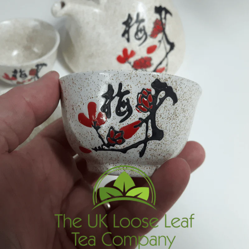Red Blossom on a Speckled Cream ground ~ 4 Cup Teapot - Image 4